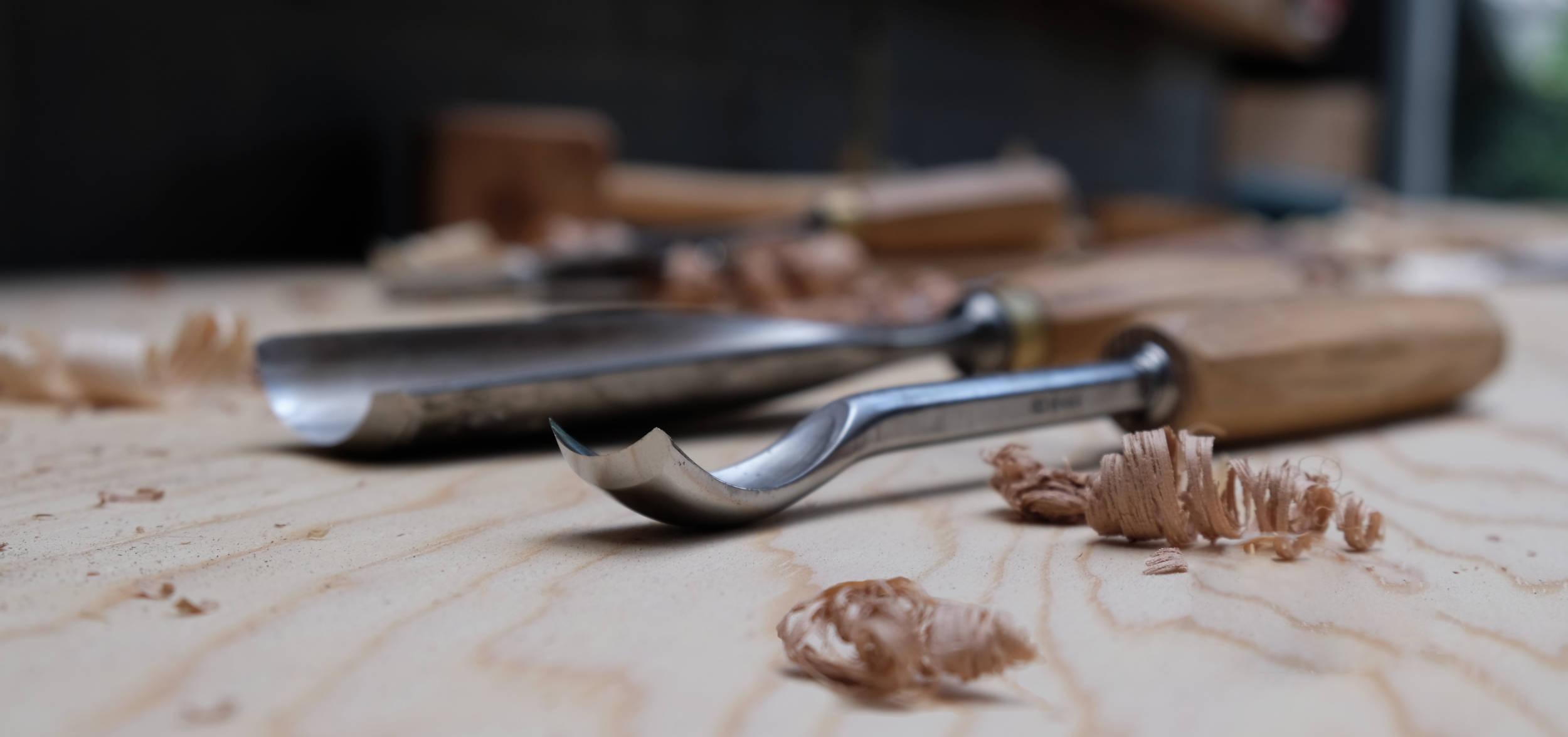 Carving tools on a work bench
