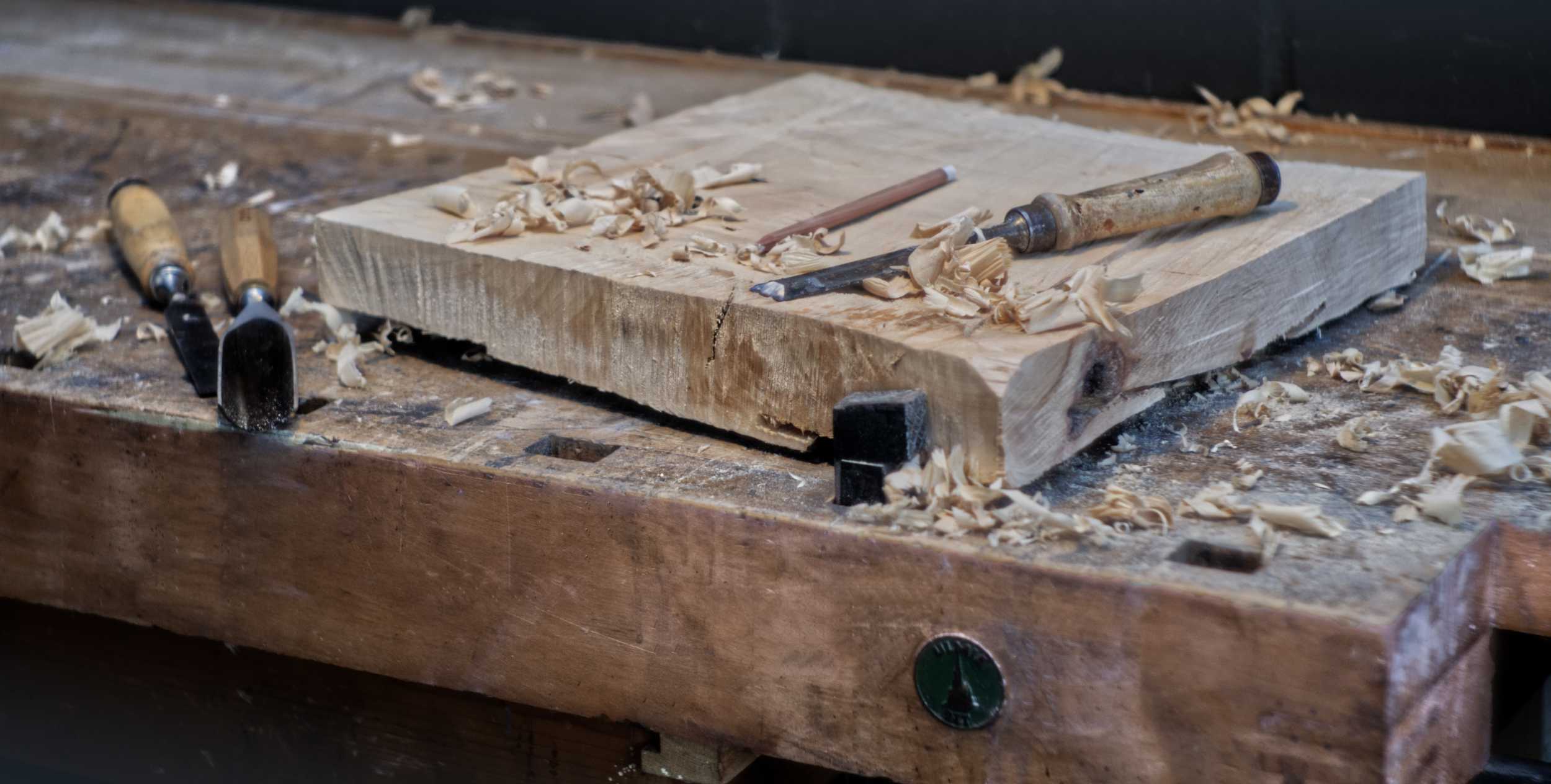 A piece of limewood being prepared for a sculpture by Fabian Ewert
